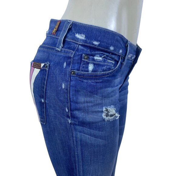 7 For All Mankind Womens Blue Cotton/Elastane Bootcut Jeans Distressed Size 28 - Picture 5 of 10